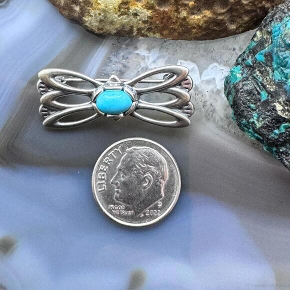 Carolyn Pollack Sterling Sleeping Beauty Turquoise Open Bow Brooch For Women - Picture 7 of 9